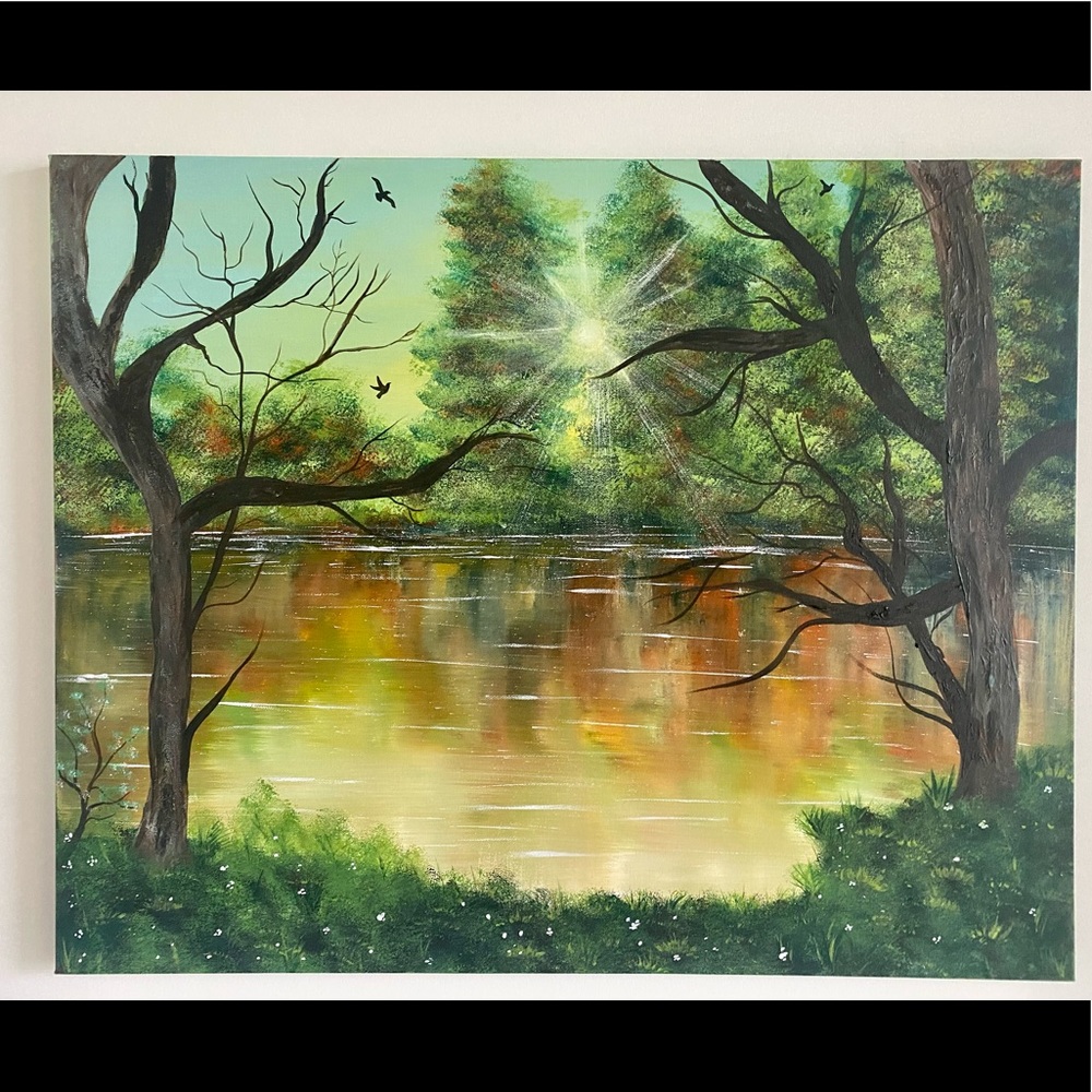 Summer landscape forest painting